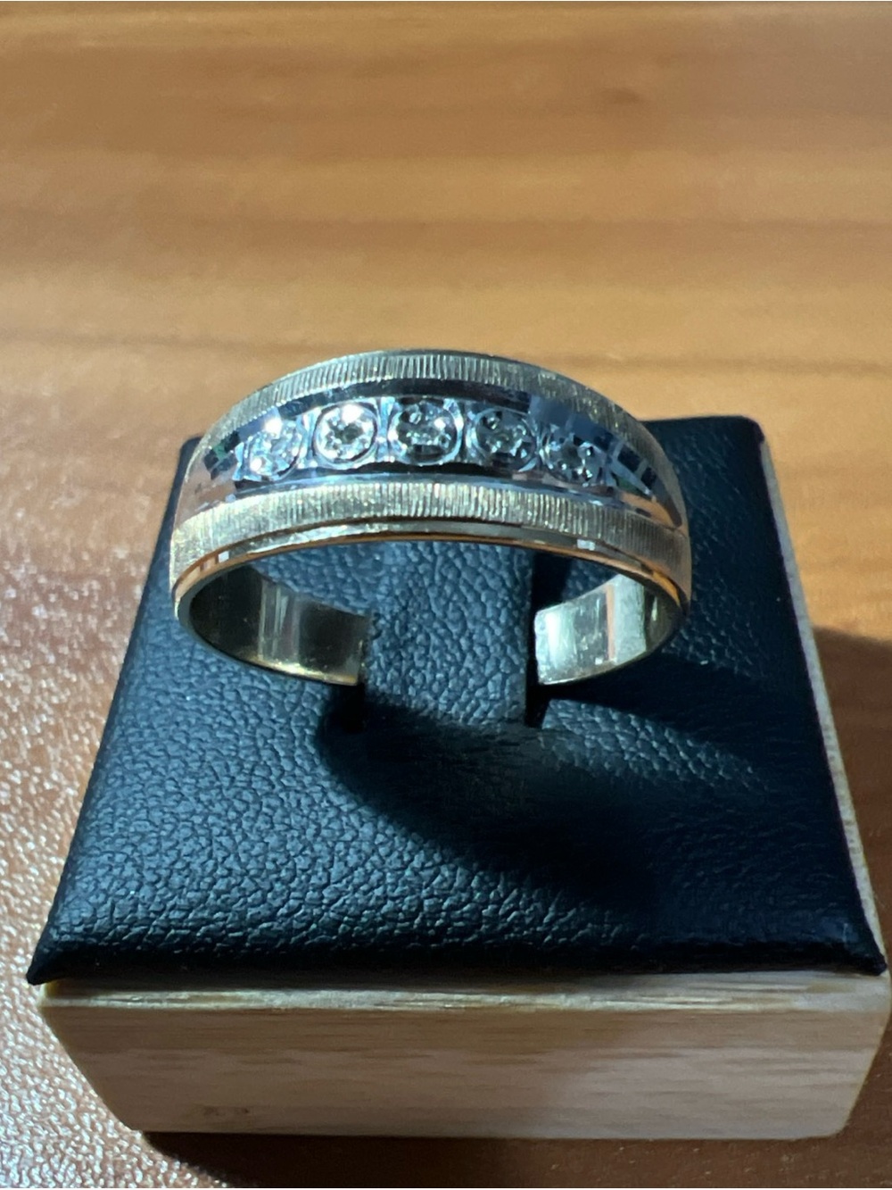 Mens 10k Yellow Gold Two Tone Gold Natural Diamond Channel Set Wedding Band Sz 9